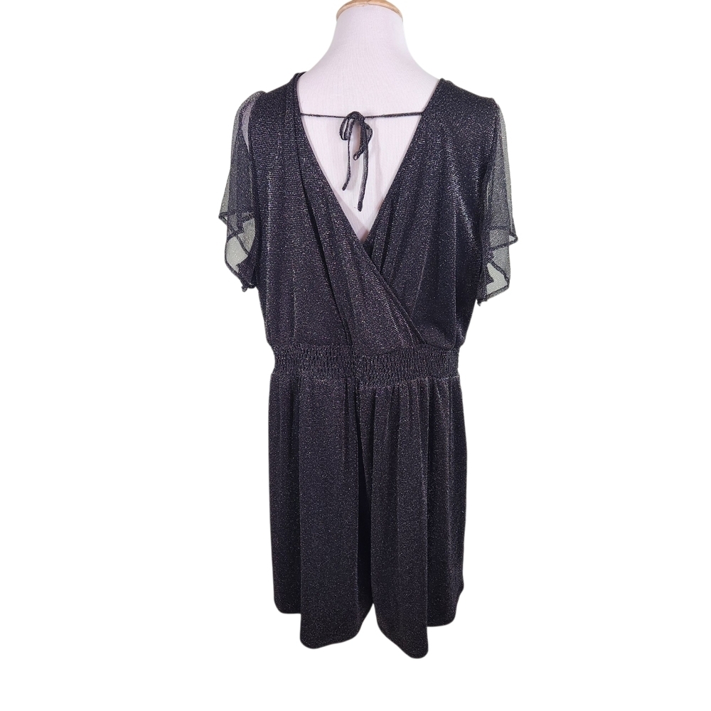 Torrid Black Glitter Lurex Flutter Sleeve Romper, sz 3X - Picture 2 of 9